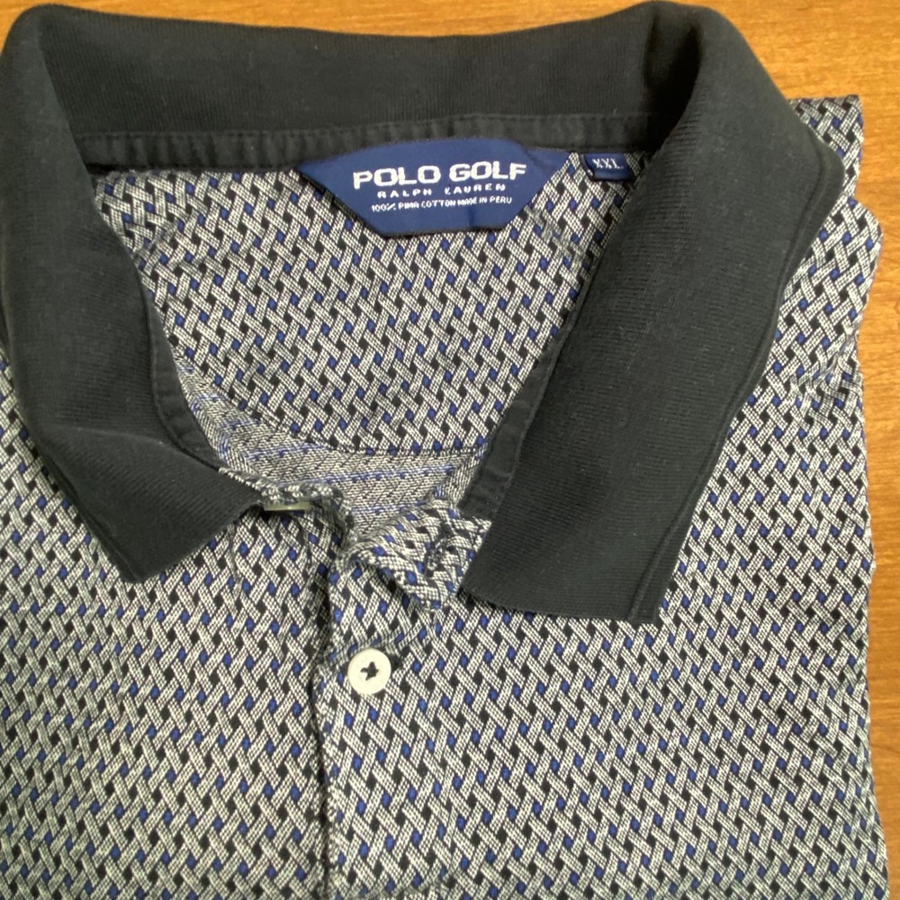 Polo Golf Ralph Lauren Mens XXL Blue Geometric Pima Cotton Short Sleeve Shirt